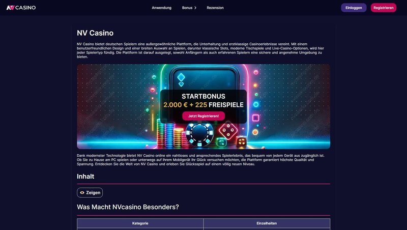 NV Casino Online – Echtgeld Bonus und sichere Anmeldung